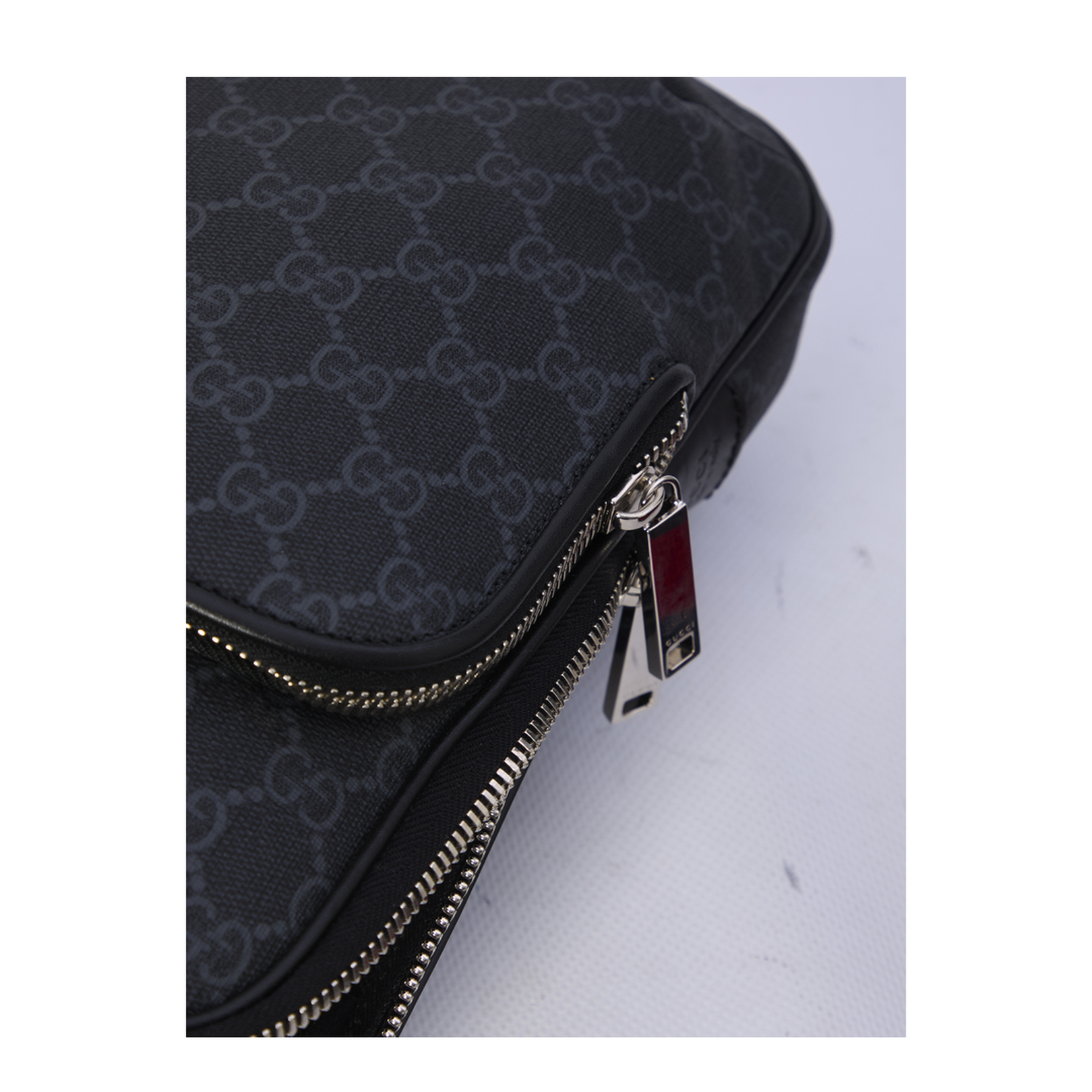 GG Black Nylon Sling Backpack - Gray