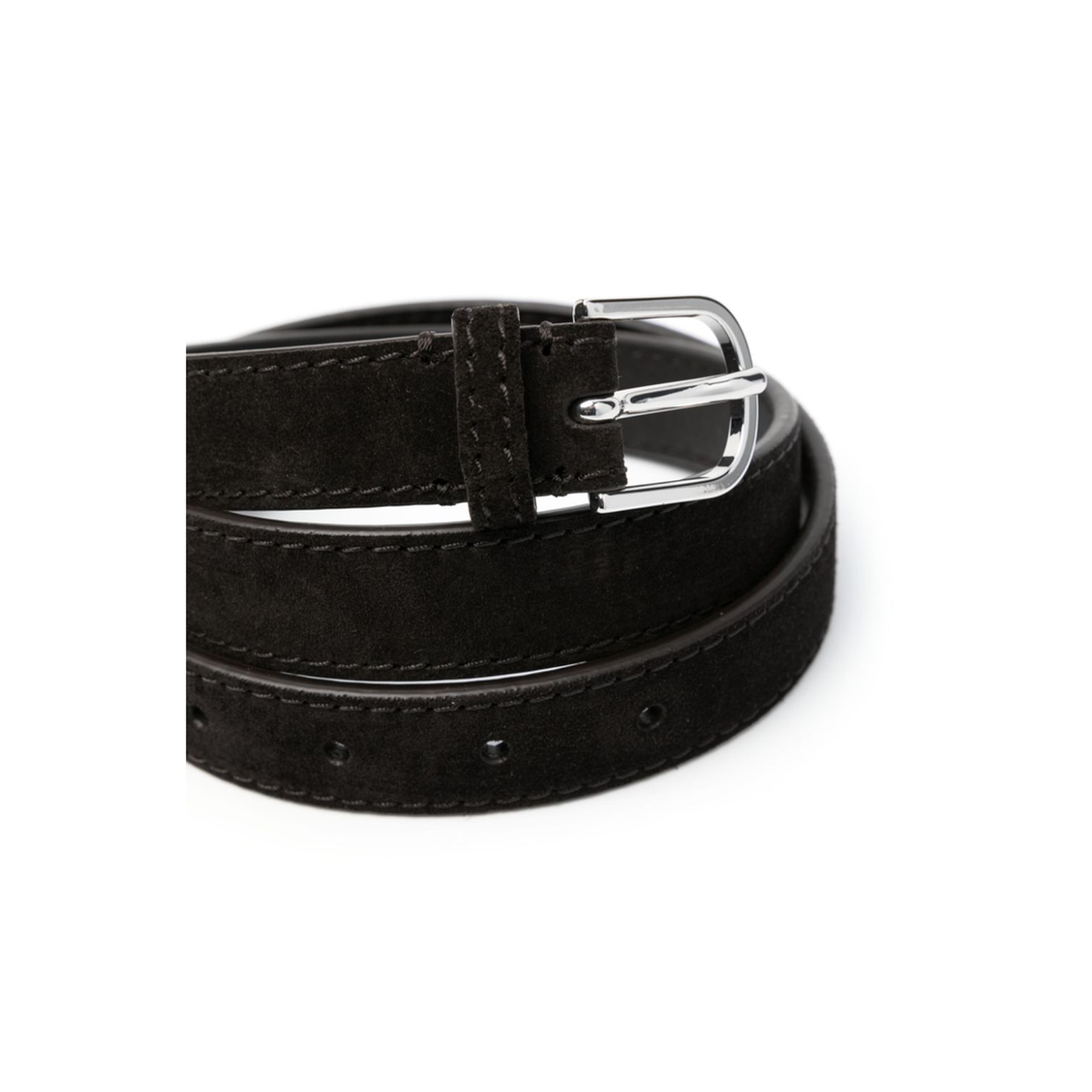 Coffee Brown Calf Suede Logo-Engraved Buckle