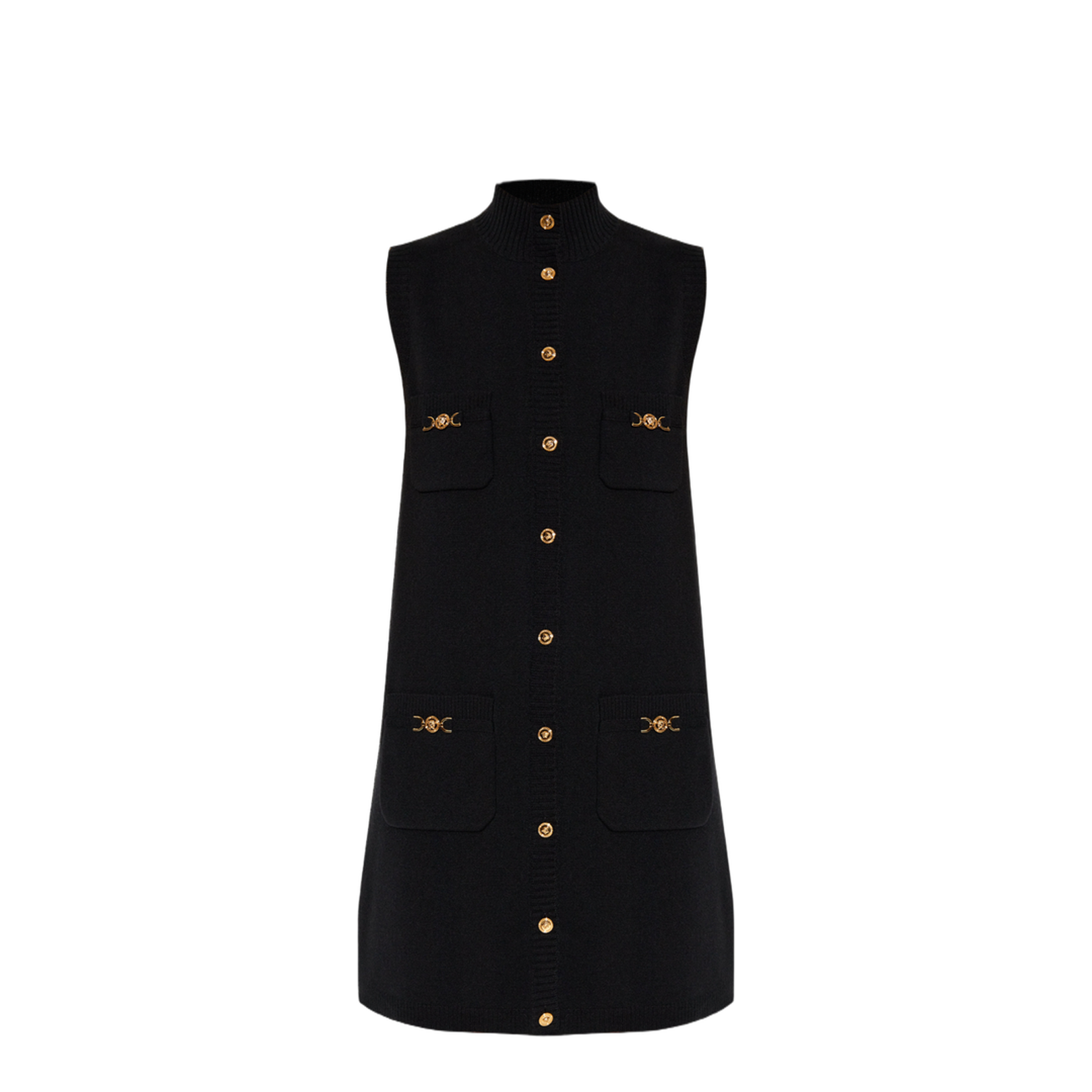 Black Mini Sleeveless Dress with Medusa Detail