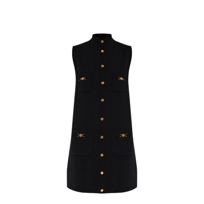 Black Mini Sleeveless Dress with Medusa Detail