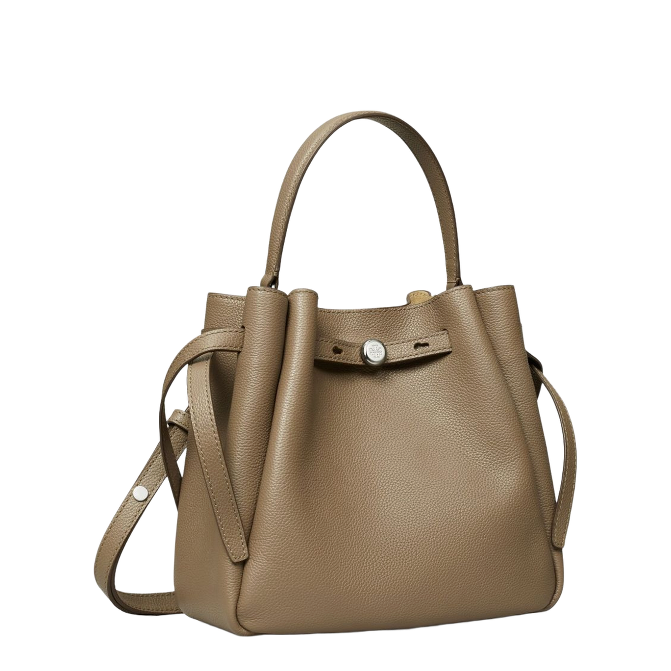 Romy Pebbled Leather Bucket Bag - Soft Cement