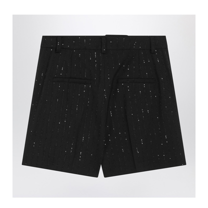 Black Shorts with Pinstripe-Effect Micro Sequins