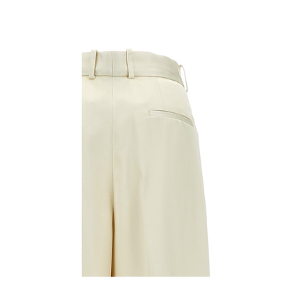 Beige High Waisted Tailoring Pants In Silk Blend