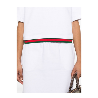 Cropped Cotton Jersey Top with Web in White