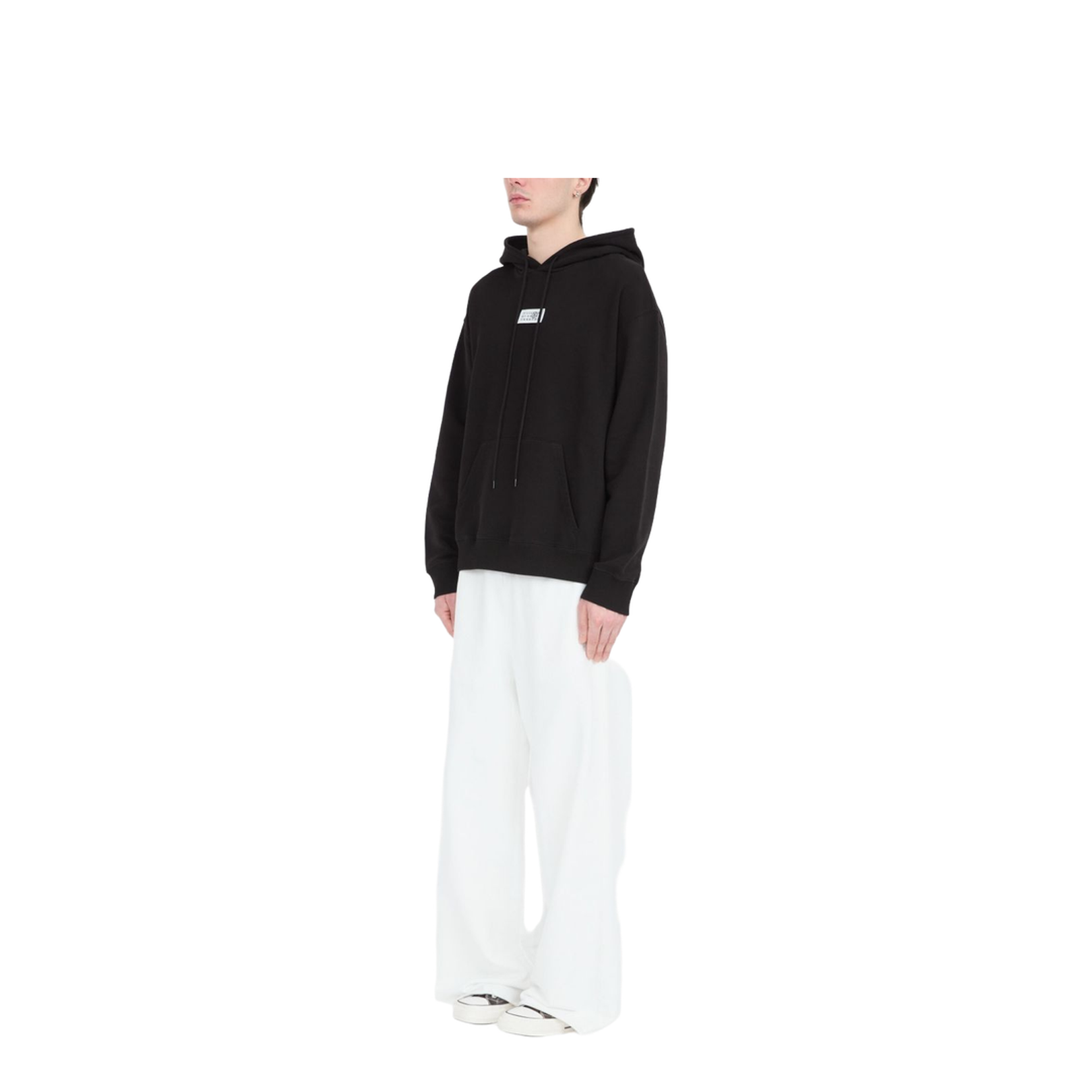 Black Front Pouch Pocket Adjustable Drawstring Hood Ribbed Cuffs Logo Patch Detailing