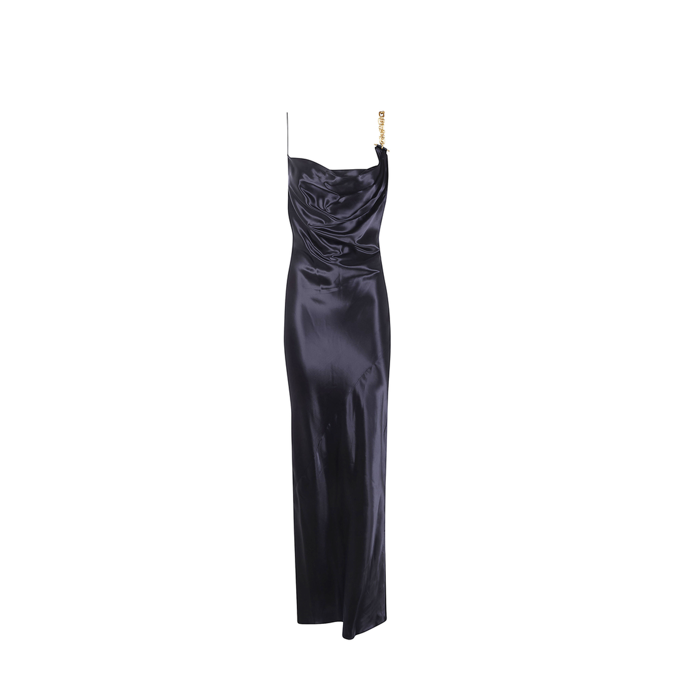 Gold Detail Satin Dress Black