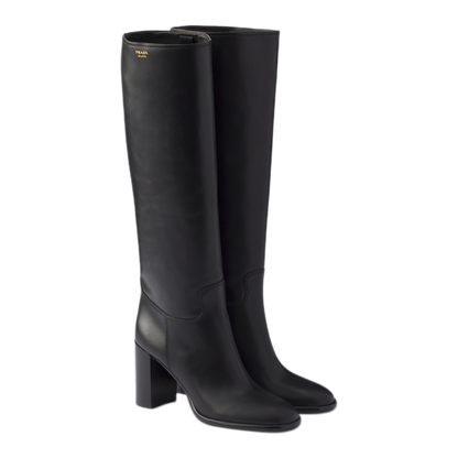 High Leather Boots With Screen Printed Logo
