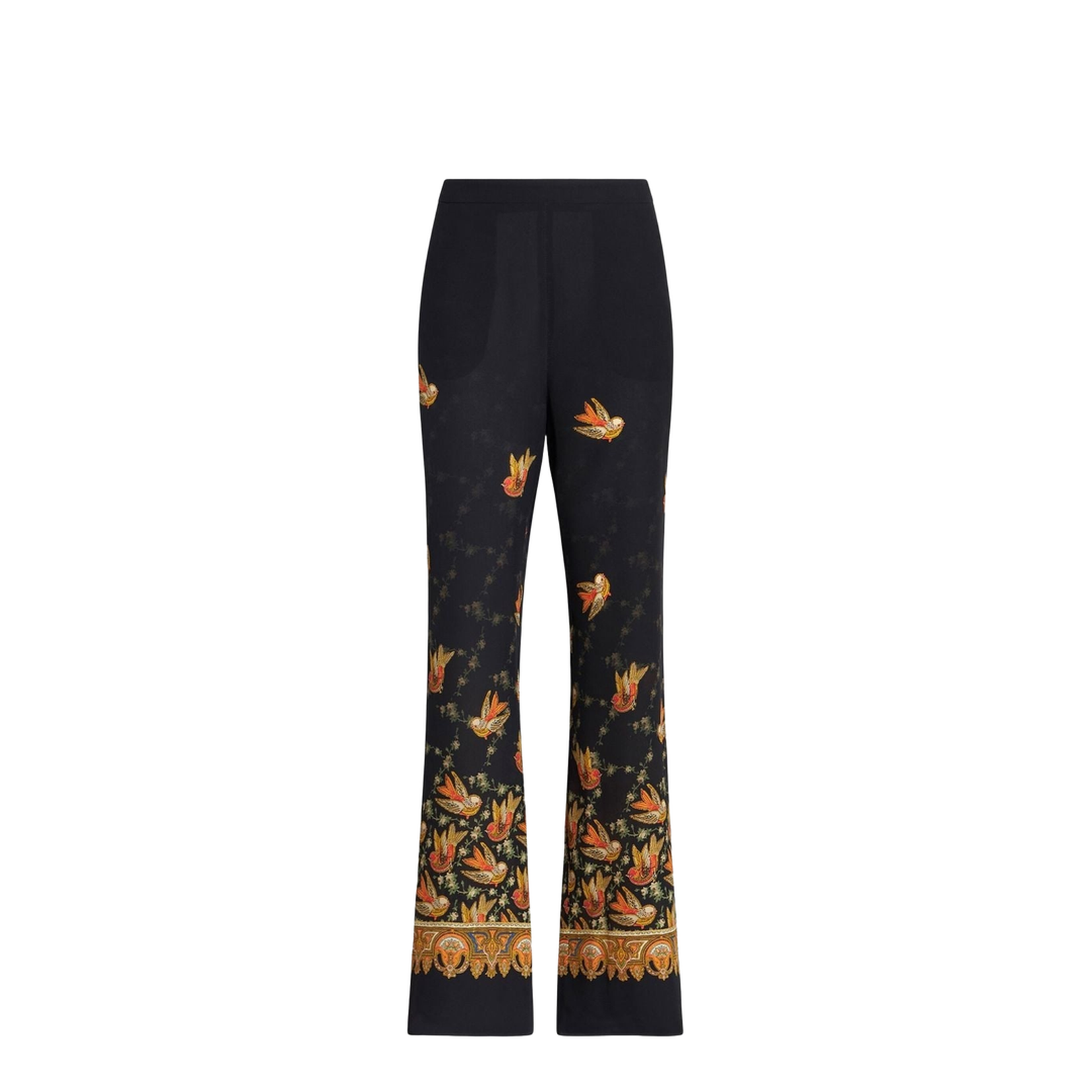Silk Paisley-Print Straight Trousers