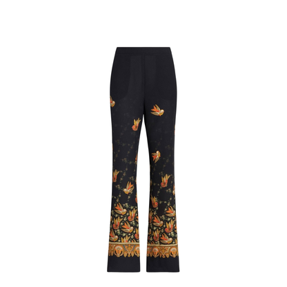 Silk Paisley-Print Straight Trousers