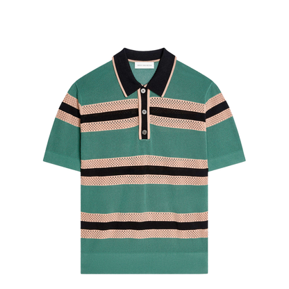 MAYFEYR - Dries Van Noten - Mercy Viscose Mesh Tricolor Striped Polo Shirt - 0212183701