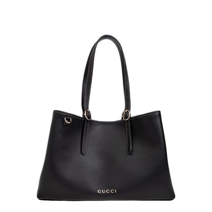 GG Emblem Medium Leather Bucket Bag - Black