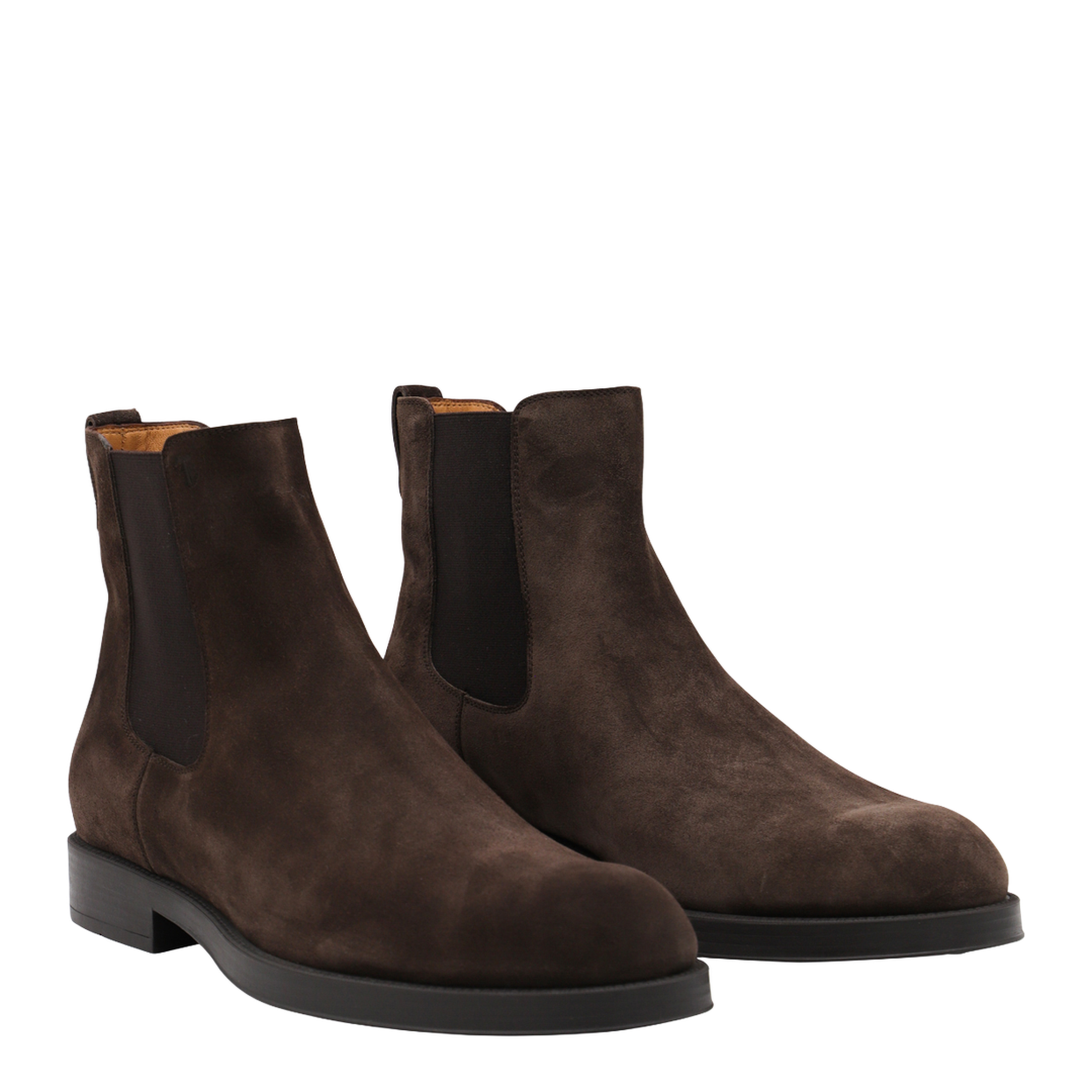 Coffee Brown Elasticated Side Panels Low Stacked Heel Round Toe