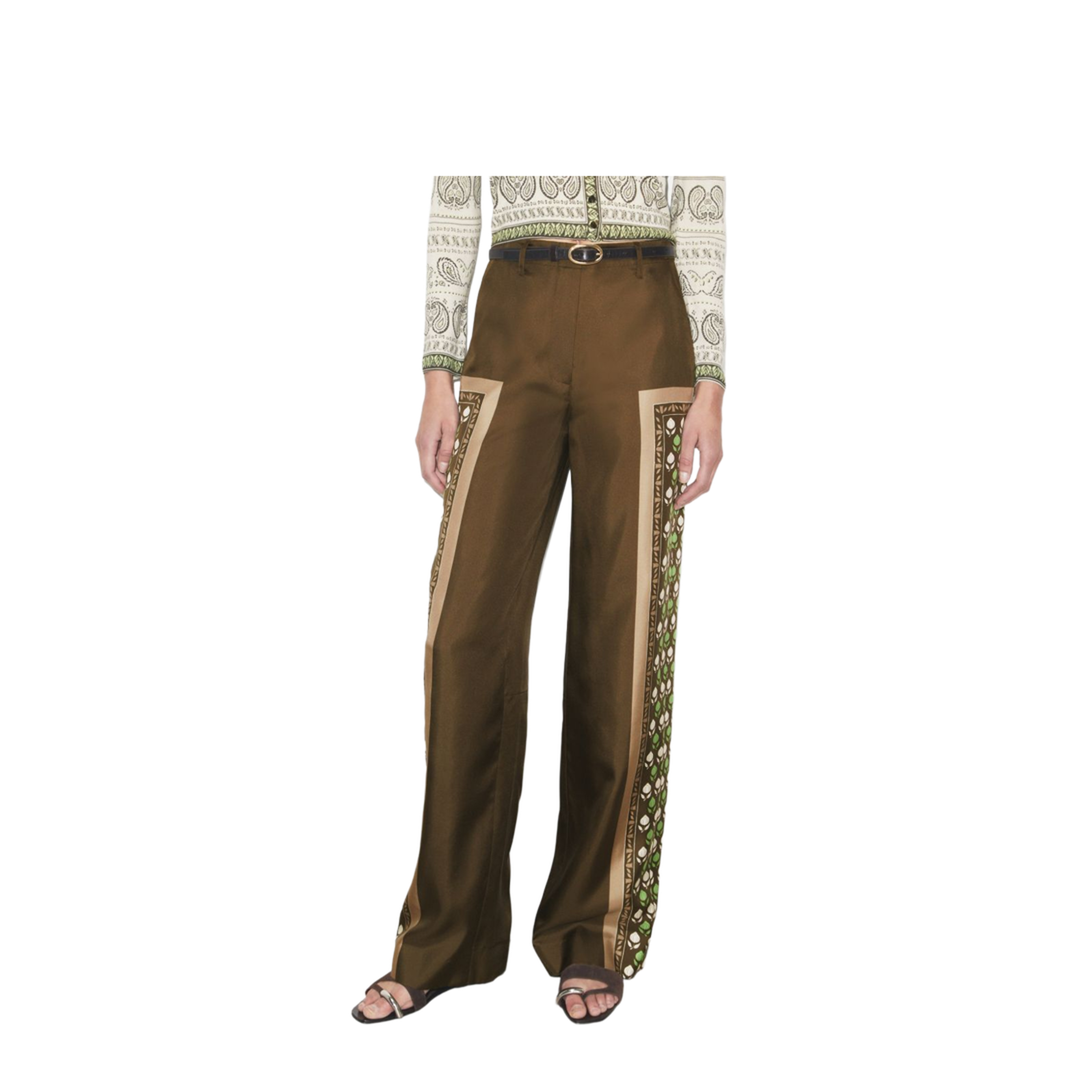 Wide-Leg Silk Pants Brown