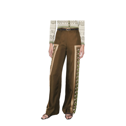 Wide-Leg Silk Pants Brown