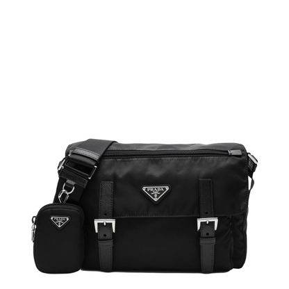 Black Re-Nylon Medium Cross-Body Bag