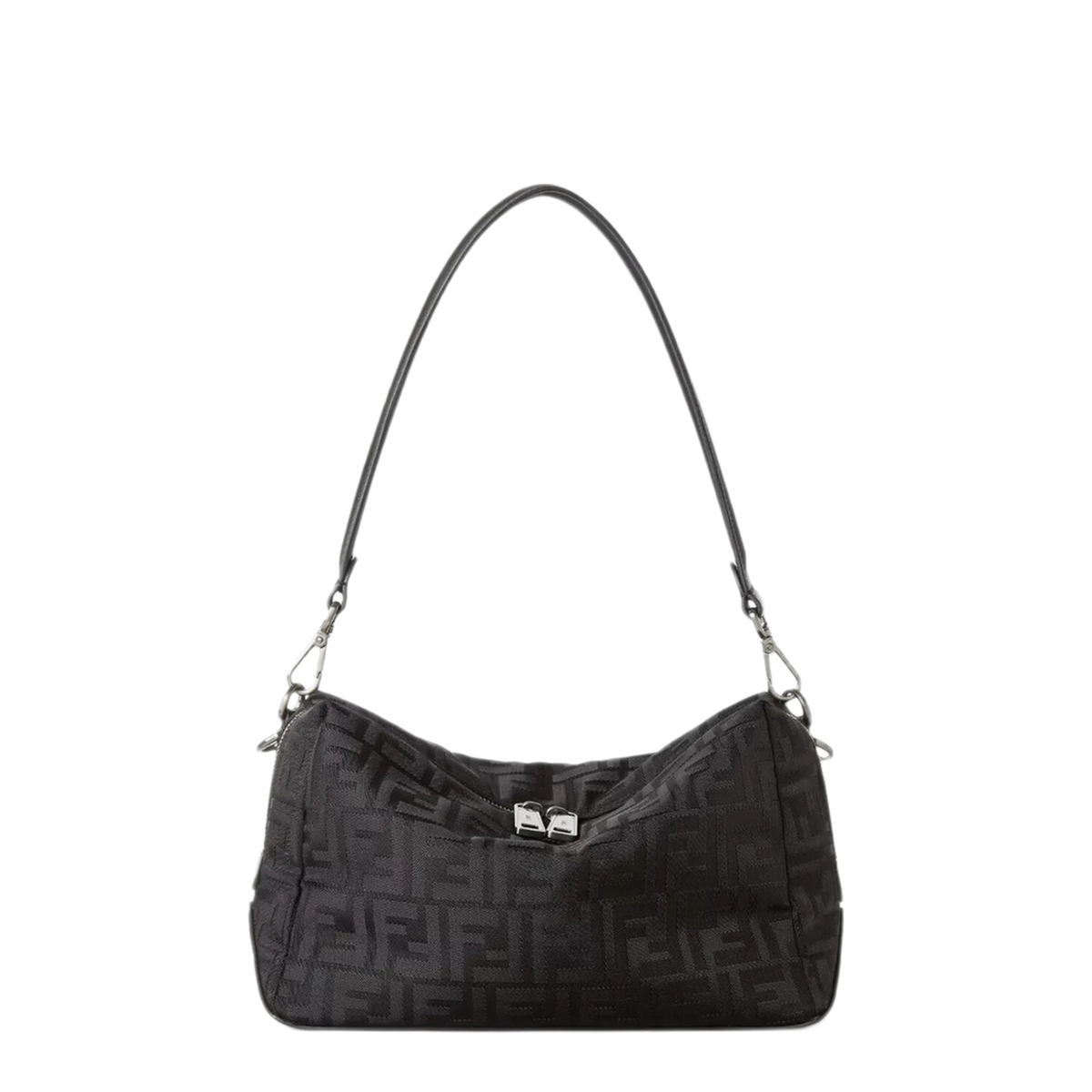 Lui Medium Nylon & Calf Leather Shoulder Bag - Black