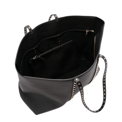 Rockstud Medium Calfskin Shopping Bag - Black