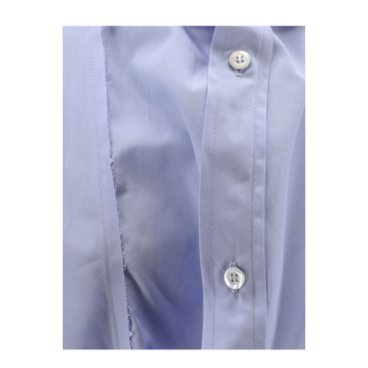 Light Blue Blouse with Folded Collar