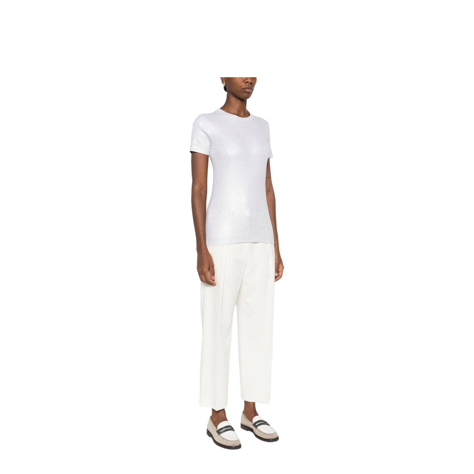 Cotton Blend Ribbed Texture Round Neck Short Sleeves