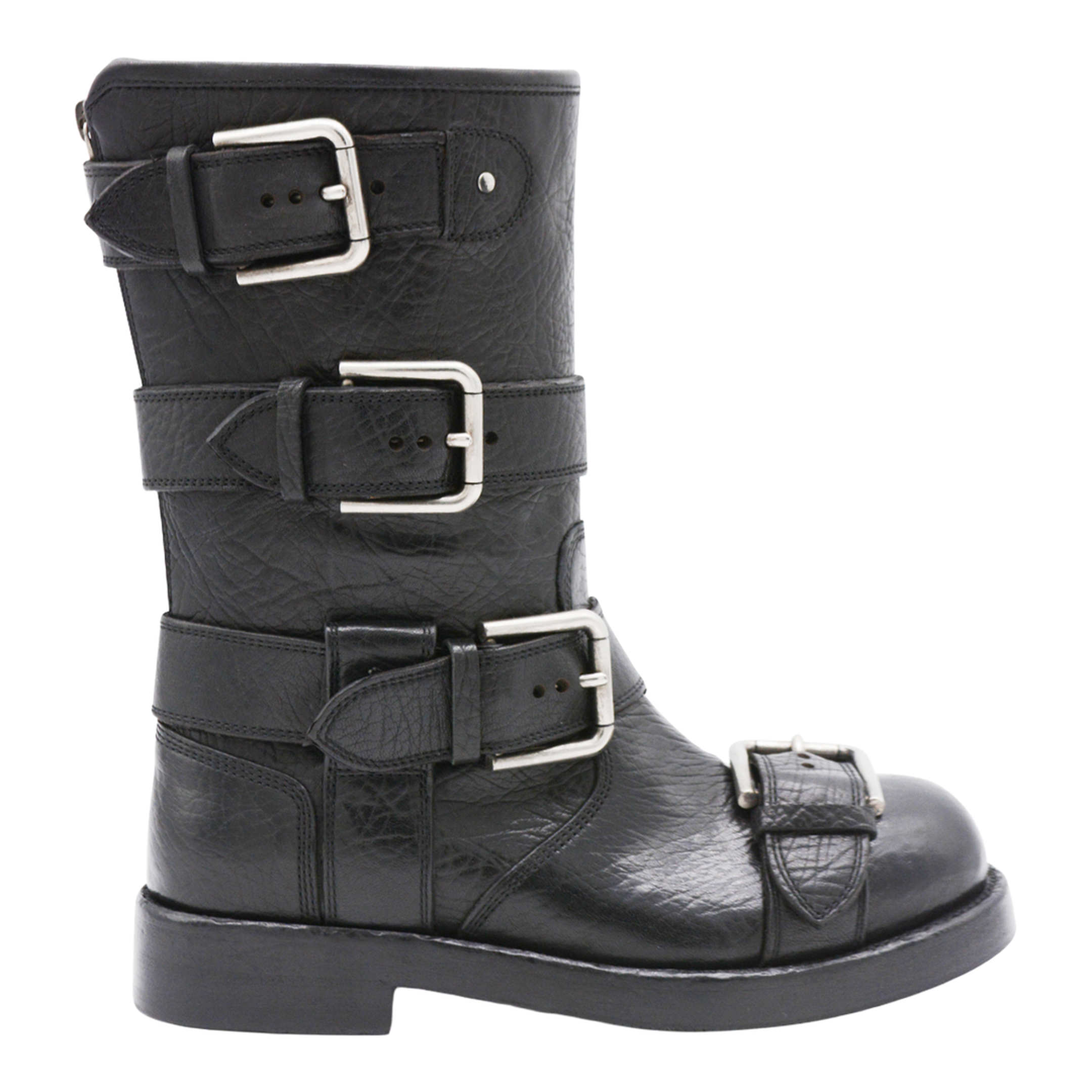Black leather boots with straps