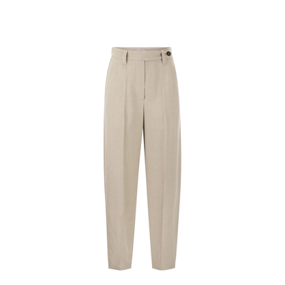 Curved Viscose and Linen Trousers