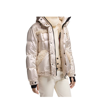 Metallic Ski Jacket With Shearling Hood