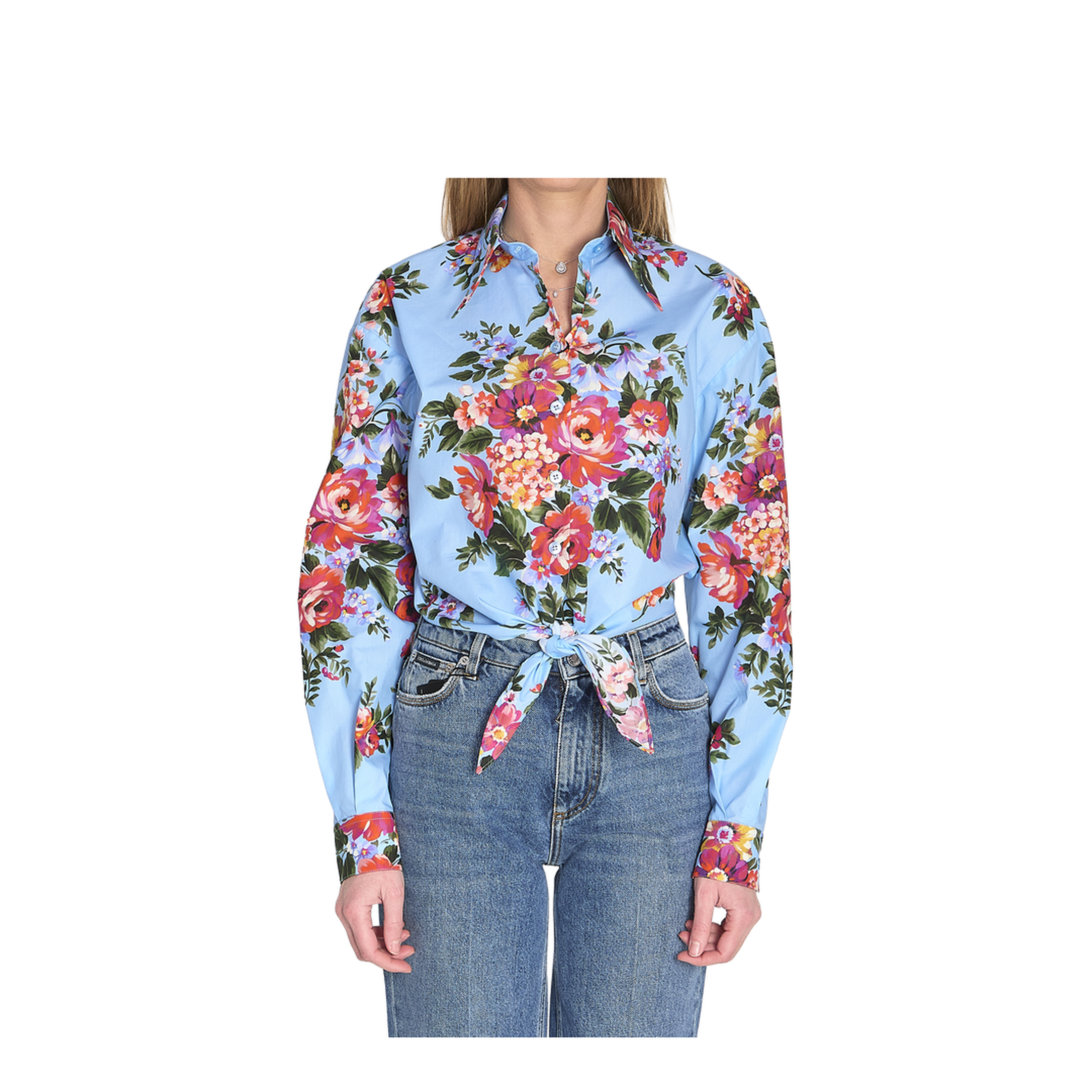 Floral bouquet-print cotton shirt