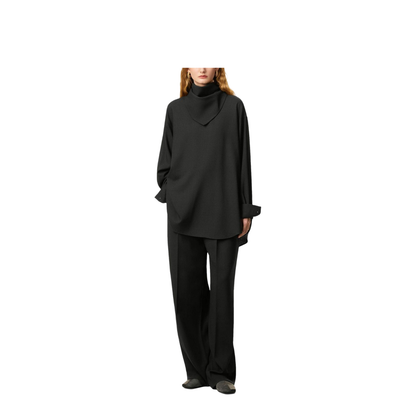 Black Wool Long Sleeves Bandana Blouse