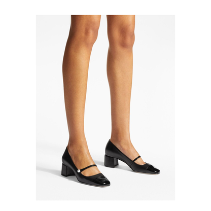Black Nappa and Patent Leather Pumps