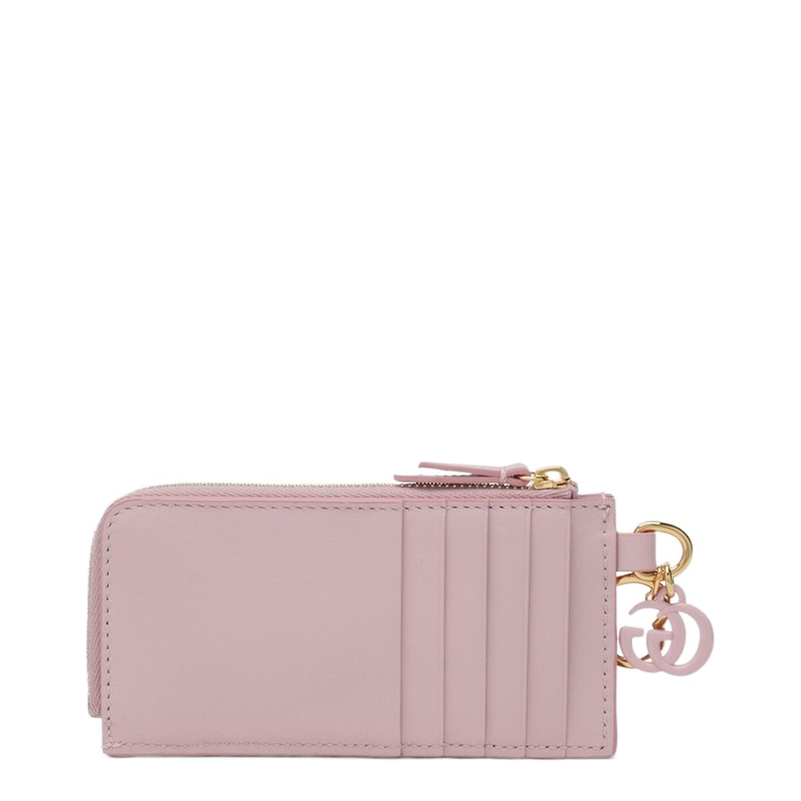 Card case with Double G charm in pink leather