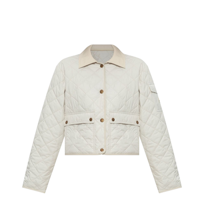White Chitre Diamond-Quilted Padded Shirt Jacket