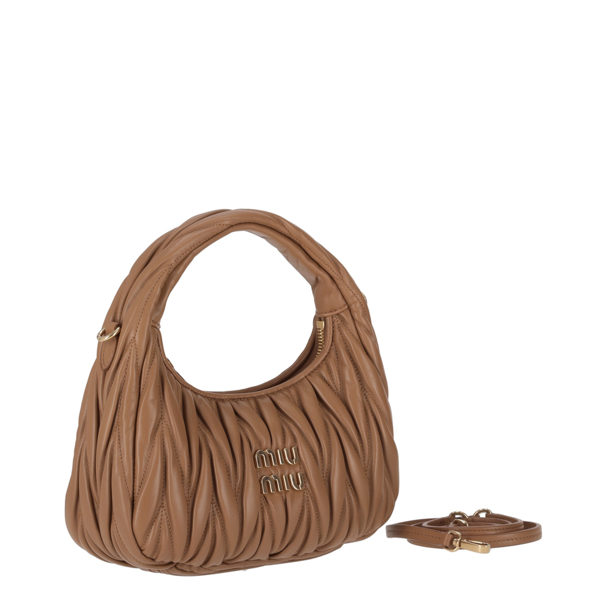 Wander Small Matelassé Nappa Leather Hobo Bag - Caramel