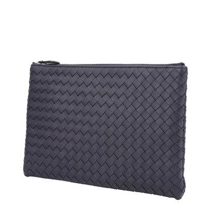 Intrecciato Leather Clutch Bags - Navy Blue