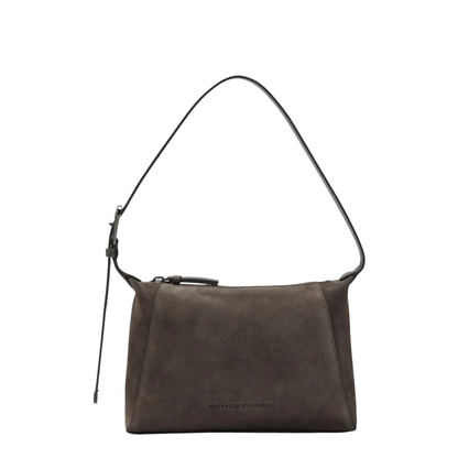 Brown Suede Bag With Monile