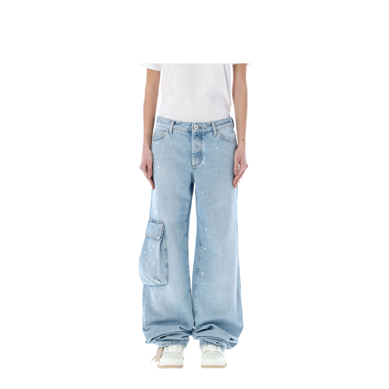 Light Blue Cotton Cargo Jeans with Painted Detail