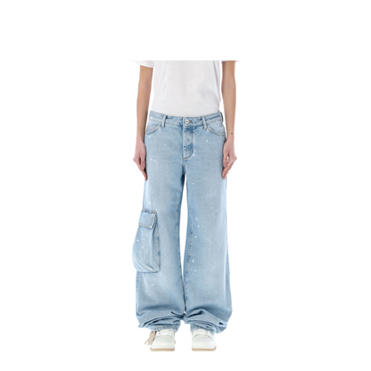 Light Blue Cotton Cargo Jeans with Painted Detail