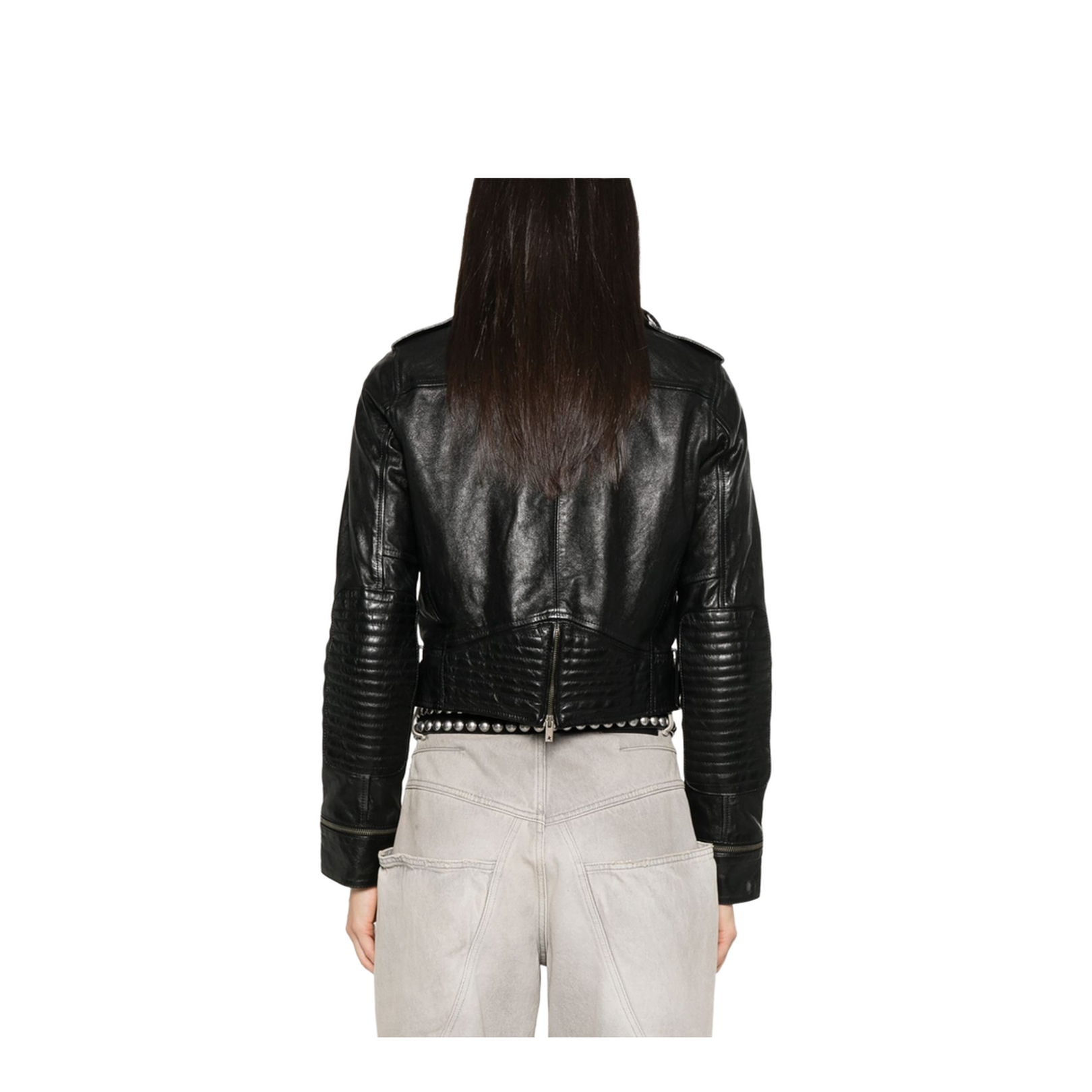 Shiny Black Sheepskin Biker Jacket