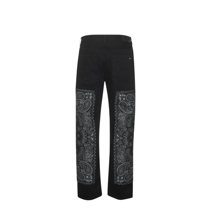 Black Denim Bandana Jacquard Straight Jeans