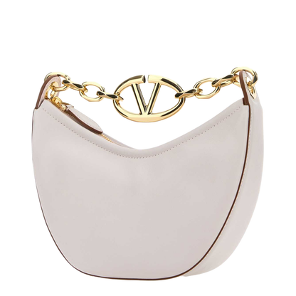 Ivory Leather Mini Hobo Vlogo Moon Handbag