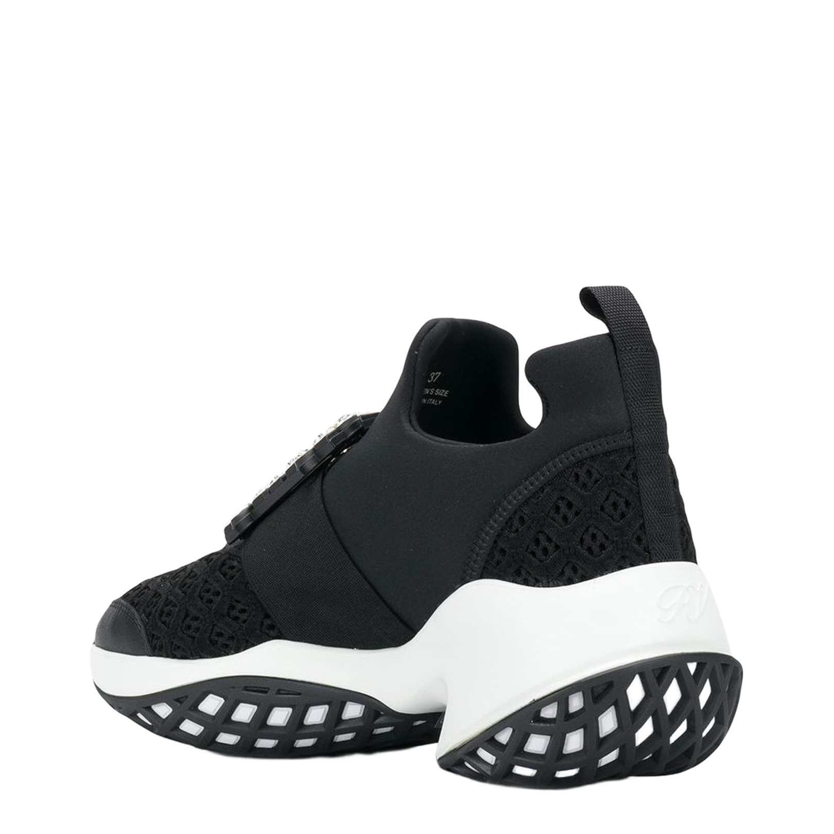 Black and White Leather Embellished Slip-On Sneakers