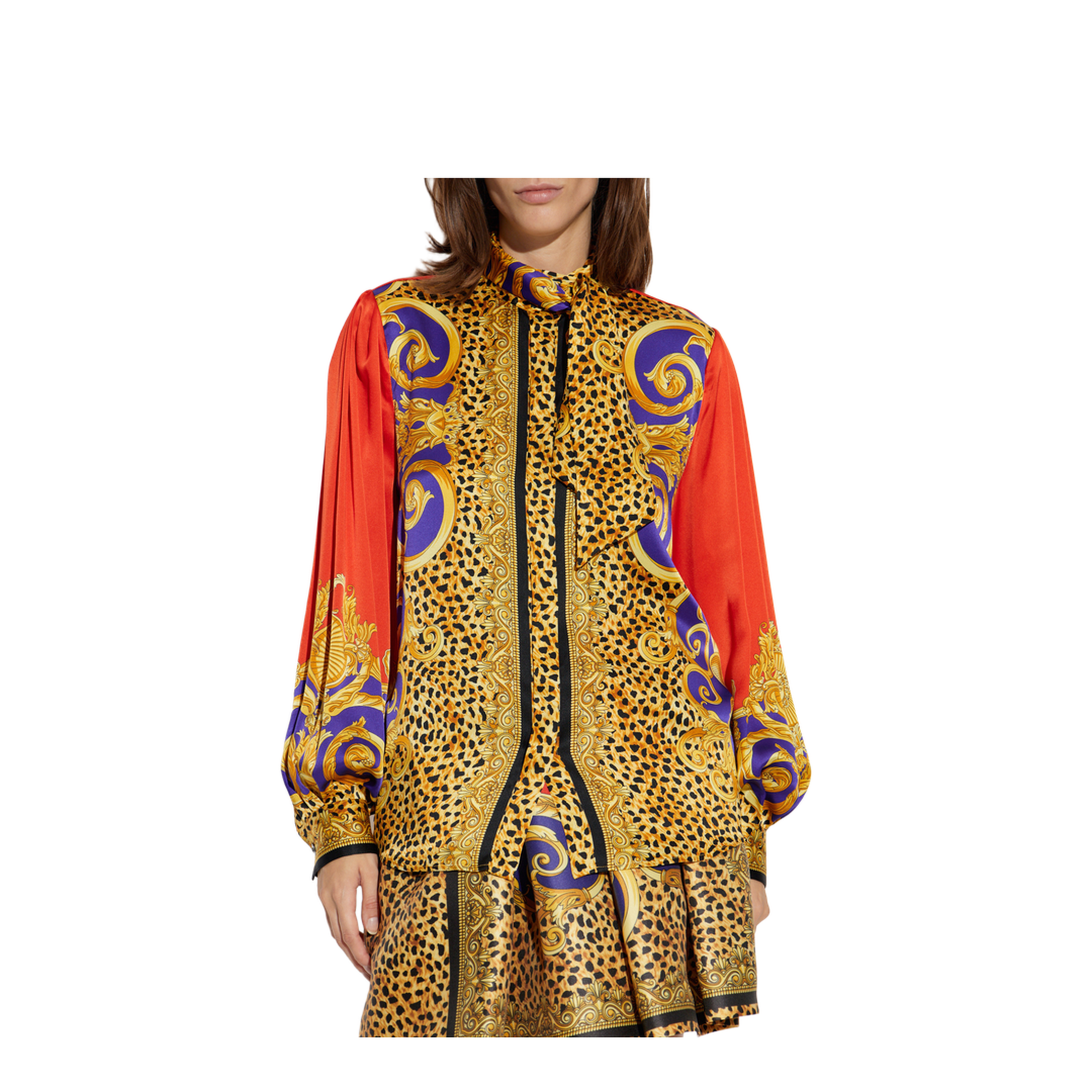 Cheetah Barocco Silk Lavallière Shirt