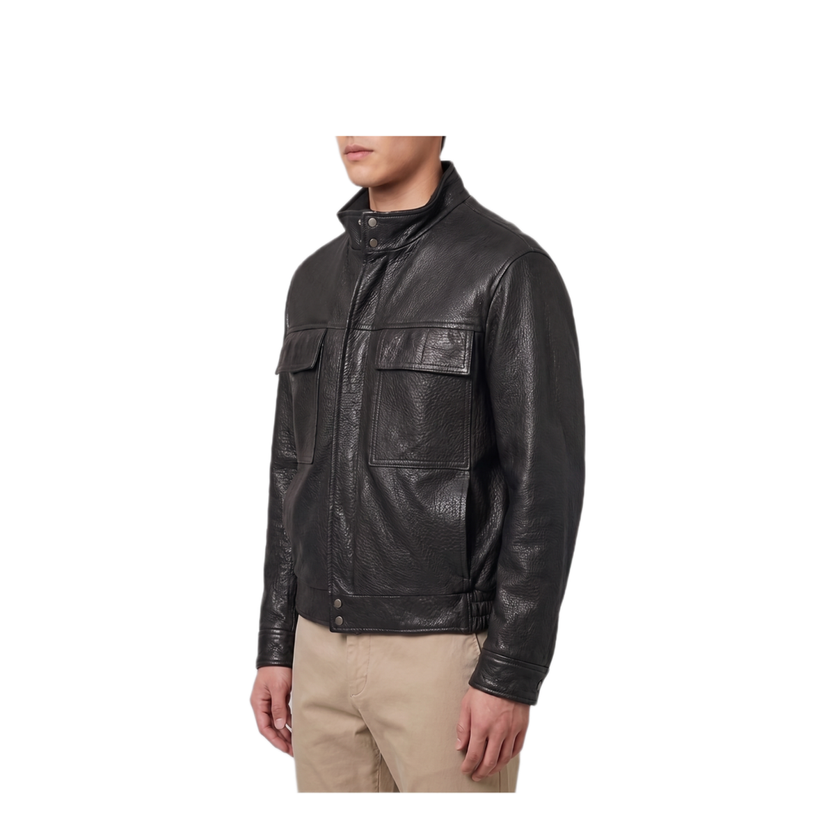 MAYFEYR - Salvatore Santoro - Black Hammered Leather Bomber Jacket - 51530BLACK