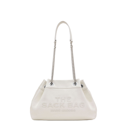 Chain Sack Shoulder Bag In White Leather