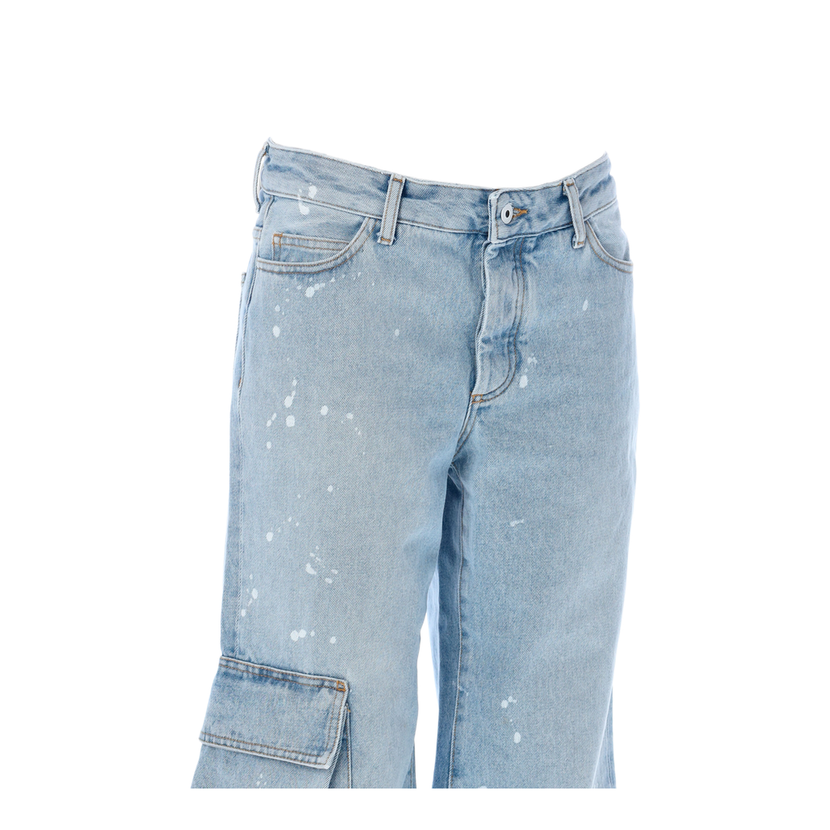 Light Blue Cotton Cargo Jeans with Painted Detail