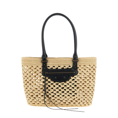 Le City Medium Raffia-Effect Fabric Basket Bag - Natural/Black