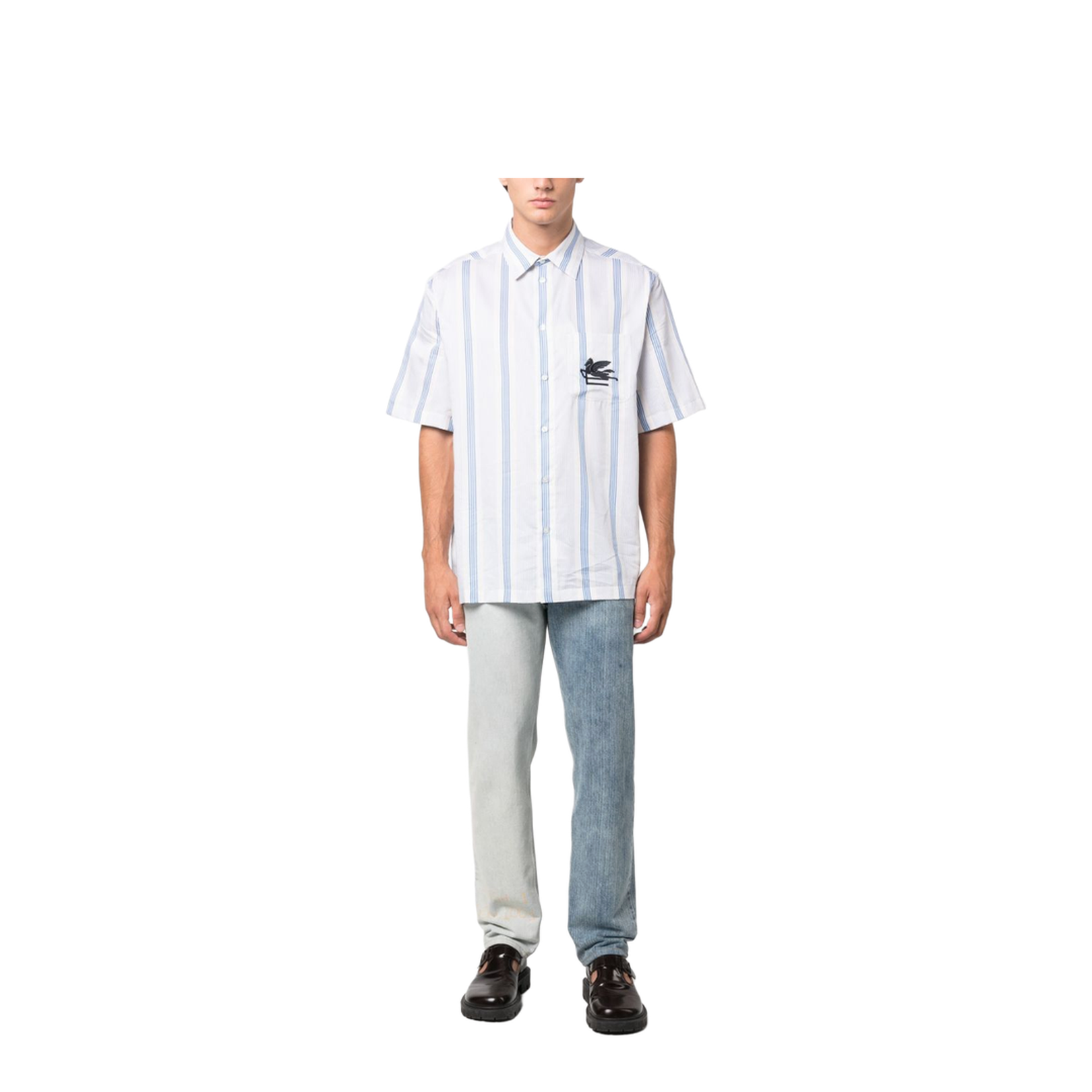 Blue Striped Embroidered Shirt