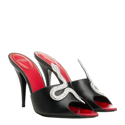 Black Coeur Vipère Slide Sandals in Goatskin