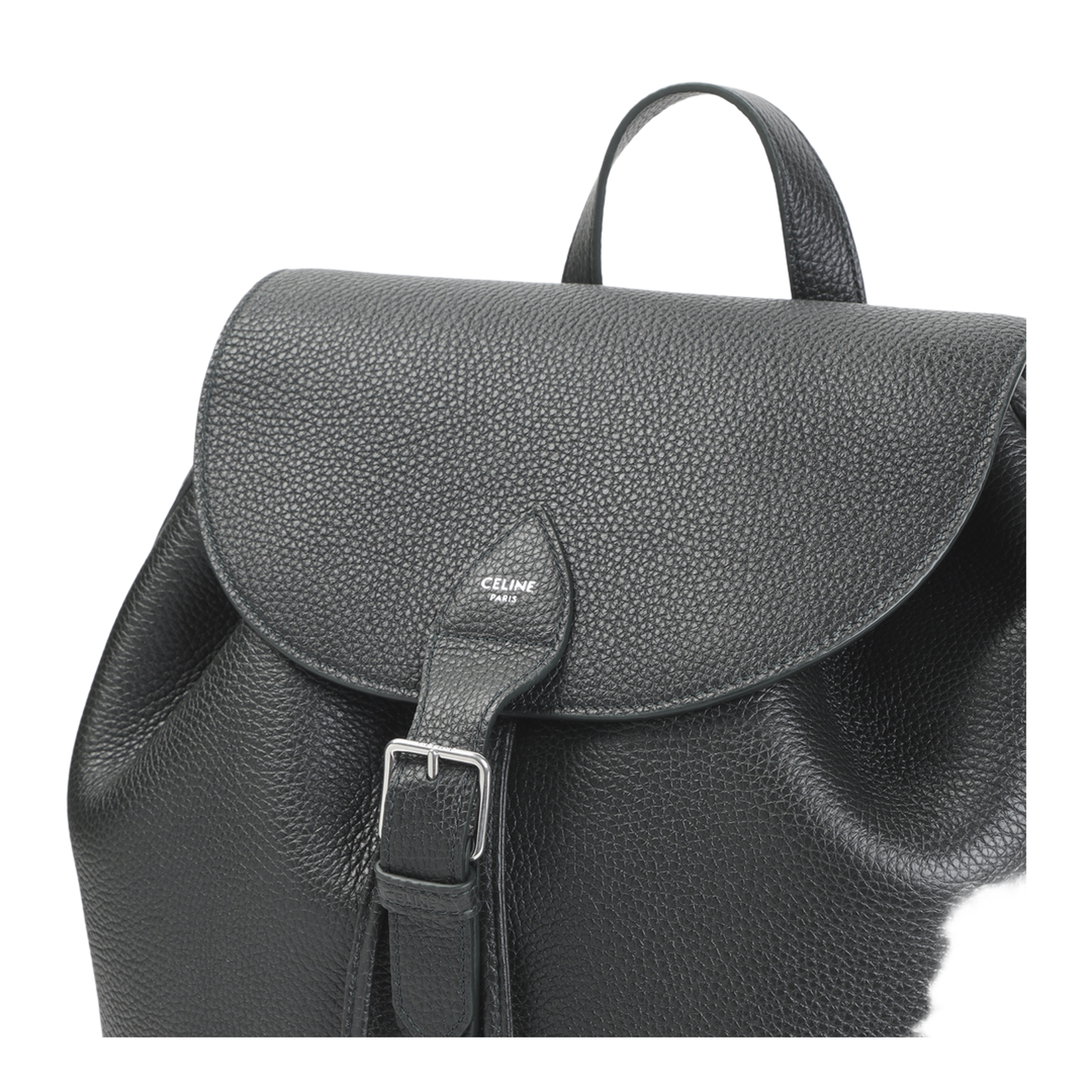 Large Backpack Folco in Grained Calfskin - Night Green