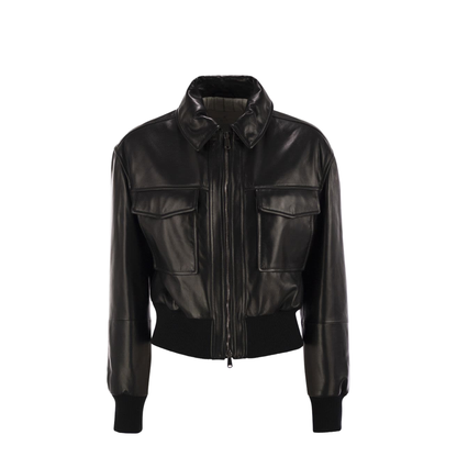 Women's Leather Bomber Jacket with Jewellery