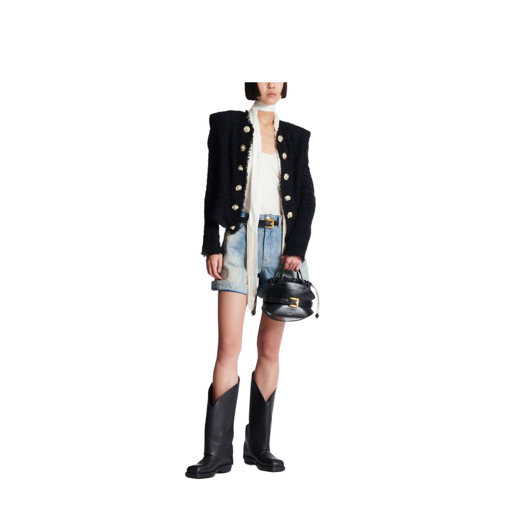 Silk & Nylon Tweed Short Jacket